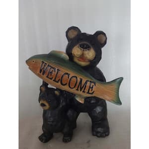 Bear Fish Welcome Sign Statue