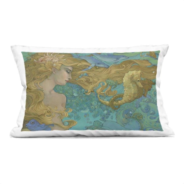 Mother Ocean Mermaid Portrait Blue Abstract Zipper Polyester 14 in. x 20 in. Throw Pillow