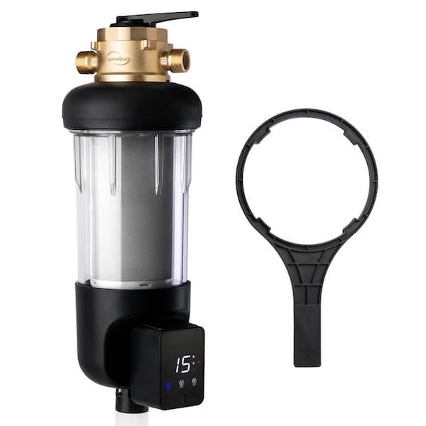 ISPRING NSF-Certified 100-Micron Jumbo Auto-Flush Spin Down Sediment Water Filter w/ Bypass, 1 in. MNPT and 3/4 in. FNPT