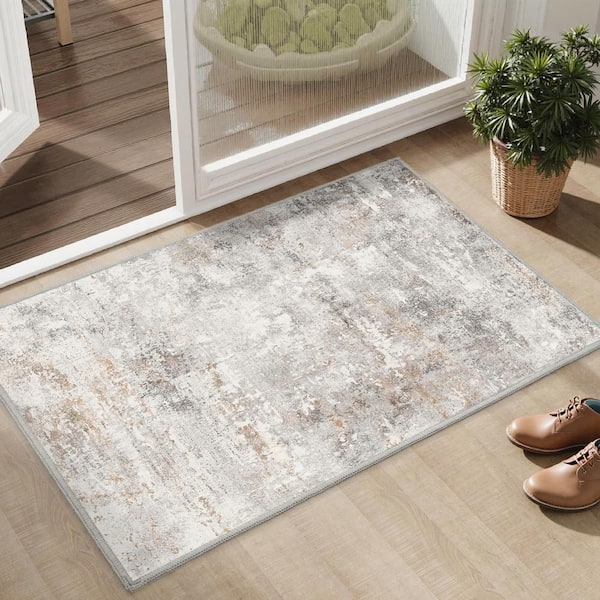 Frost Gray/Golden 2 ft. x 3 ft. Modern Abstract Area Rug