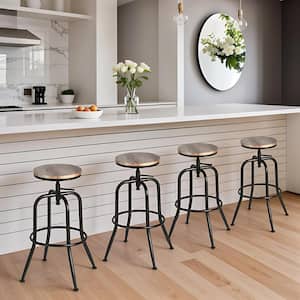 Ana 30.3 in. Adjustable Height Oak Backless Metal Frame Swivel Industrial Bar Stool with Wood Seat( Set of 4)