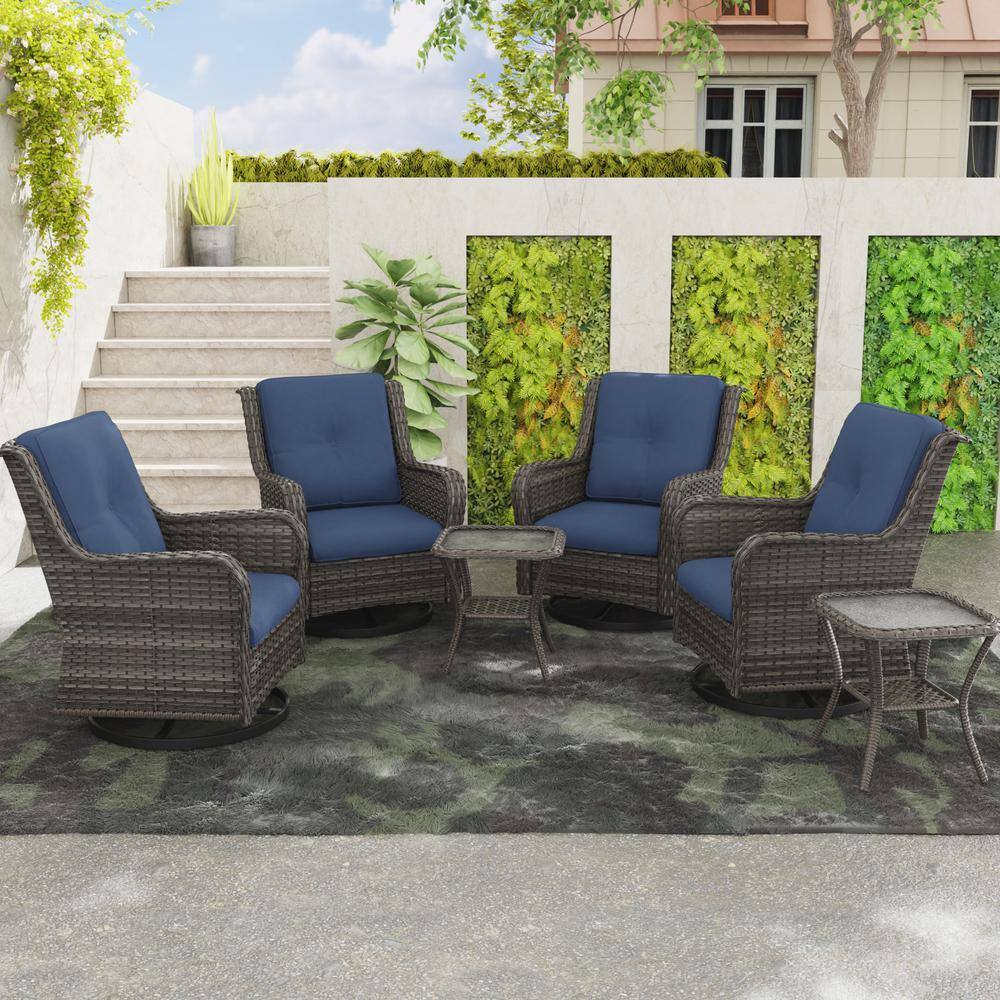 MeetLeisure 6-Piece Wicker Patio Conversation Set Swivel Rocking Chairs ...