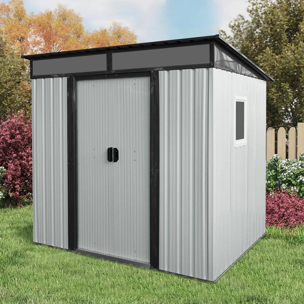 6 ft x 5 ft White Metal Garden Storage Shed with Window