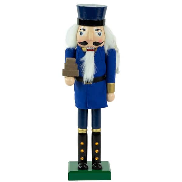 14 in. Blue and Gold Wooden Mail Carrier Christmas Nutcracker