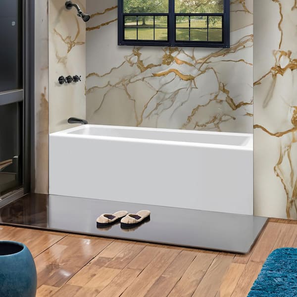 FINE FIXTURES 66 in. x 36 in. Acrylic Rectangular Apron Front Soaking Bathtub with Left Drain in White