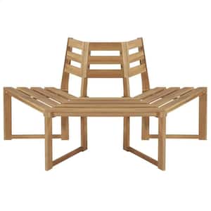 63 in. Acacia Wood Half-Hexagonal Outdoor Tree Bench, Durable Outdoor Bench, Weather Resistant, Easy to Clean & Assemble