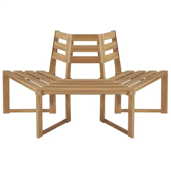 ITOPFOX 63 in. Acacia Wood Half-Hexagonal Outdoor Tree Bench, Durable Outdoor Bench, Weather Resistant, Easy to Clean & Assemble