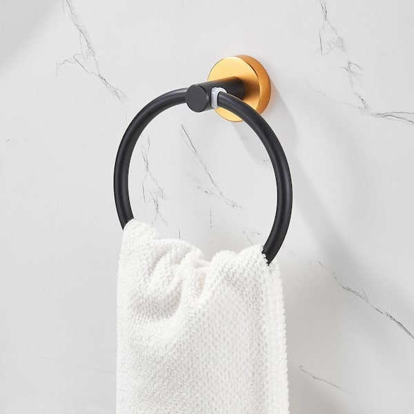 Zalerock Modern 6-Piece Bath Hardware Set with Towel Bar*2, Towel Ring*1, Toilet  Paper Holder*1, Hook*2 in Black and Gold GJ66016 - The Home Depot