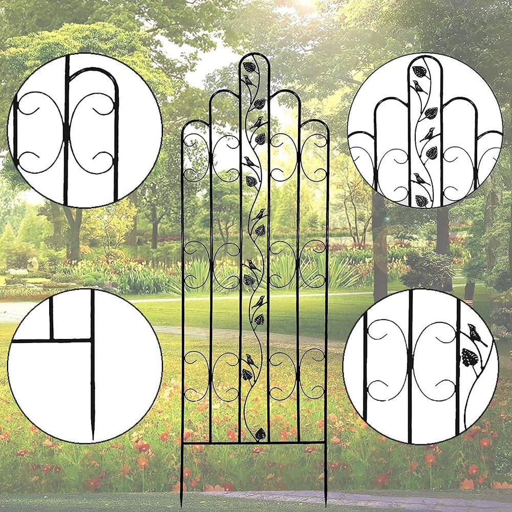Black Metal Garden Trellis with Bird Design, 70 Inches Tall