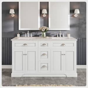 Epic 60 in. W x 22 in. D x 34 in. H Double Bathroom Vanity in White with White Quartz Top with White Sinks