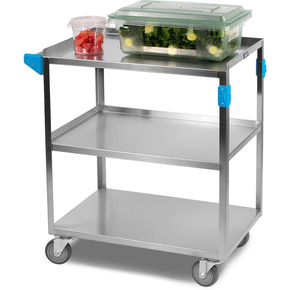 Stainless Steel 3-Shelf Utility Cart with Raised Edges, 300 lb Capacity
