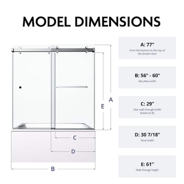 Glassic SP Series 60 in. W x 65 in. H Frameless Double Sliding
