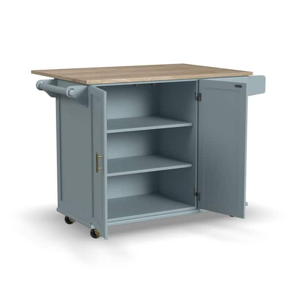 HOMESTYLES Dolly Madison Light Blue Kitchen Cart with Natural Wood