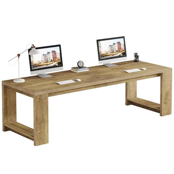Halseey 86.6-Inch Extra Long Double Rectangular Brown Wood Computer Desk Home office School Writing Study 2-Person Table