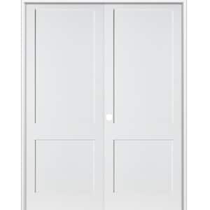 48 in. x 96 in. Craftsman Shaker 2-Panel Right Handed MDF Solid Core Primed Wood Double Prehung Interior French Door