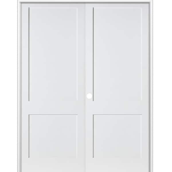 Krosswood Doors 48 in. x 96 in. Craftsman Shaker 2-Panel Right Handed MDF Solid Core Primed Wood Double Prehung Interior French Door