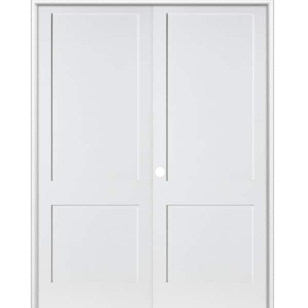 Krosswood Doors 56 in. x 96 in. Craftsman Shaker 2-Panel Right Handed MDF Solid Core Primed Wood Double Prehung Interior French Door