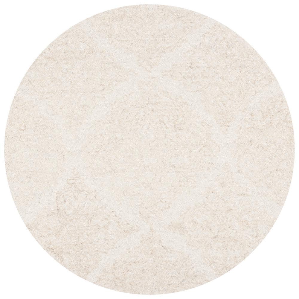 Ivory Beige 6' Round Handmade Wool Tufted Rug