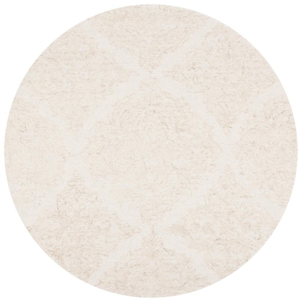 Abstract Ivory/Beige 6 ft. x 6 ft. Floral Damask Round Area Rug