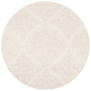 Abstract Ivory/Beige 8 ft. x 8 ft. Floral Damask Round Area Rug