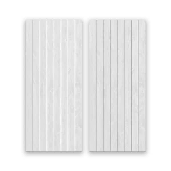 CALHOME 72 in. x 80 in. Hollow Core White Stained Pine Wood Interior Double Sliding Closet Doors