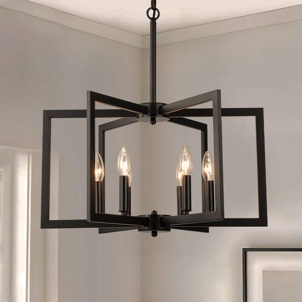 6-Light Matte Black Modern Industrial Geometric Pendant Light for Entryway 