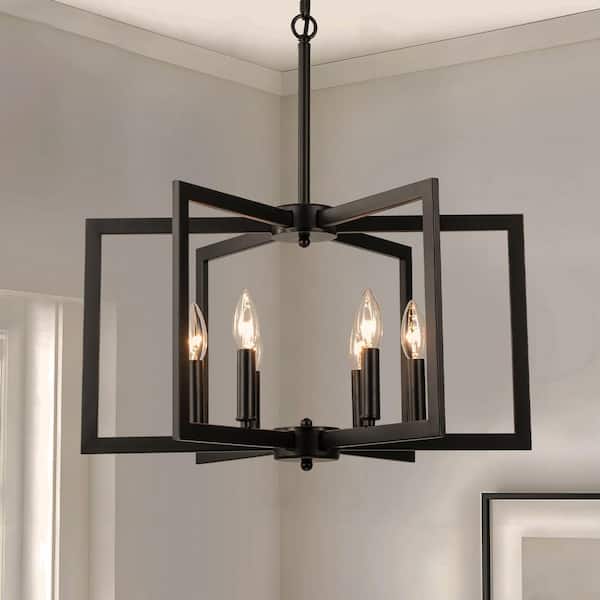 GoYeel 6-Light Matte Black Modern Industrial Geometric Pendant Light for Entryway Hallway Foyer