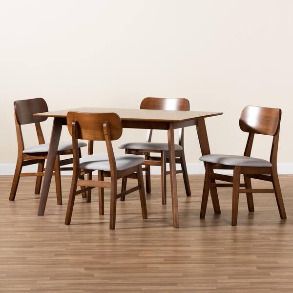 Baxton Studio Euclid 5 Piece Grey and Walnut Brown Dining Set