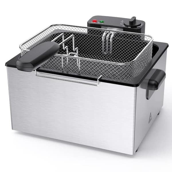 Stainless Steel Deep Fryer with An Observation Window Cover, 1500W Power