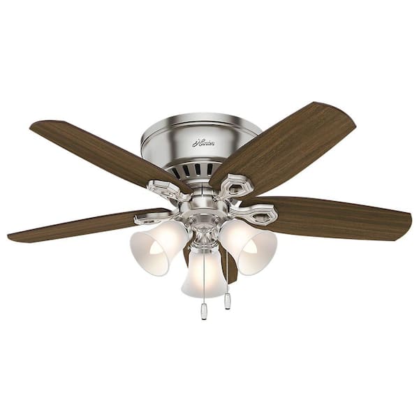Builder 42 in. Brushed Nickel Low Profile Indoor Ceiling Fan with LED Light Kit and Pull Chain