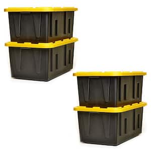 Homz 34-Gallon Durabilt Plastic Stackable Home Office Garage Storage  Organization Container Bin w/Lid and Handles, Black/Yellow (4 Pack)