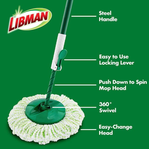 Libman Microfiber Tornado Wet Spin Mop and Bucket Floor Cleaning System with 4 Refills, Green & White