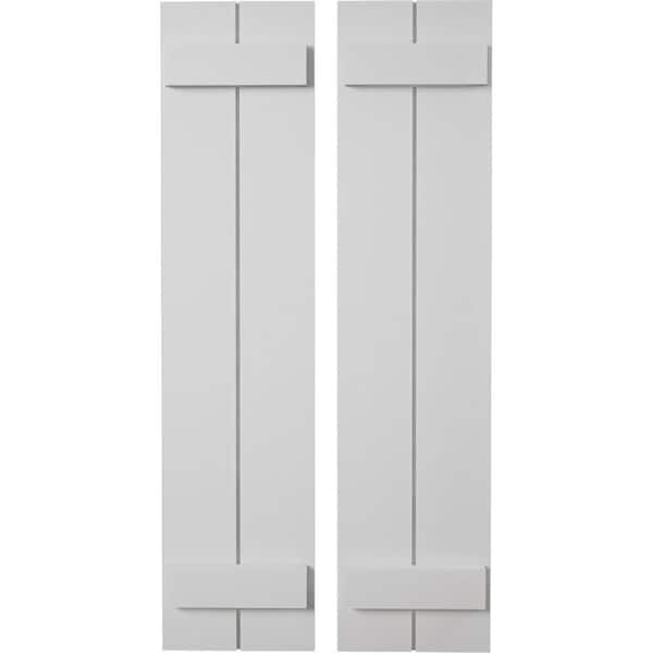 Ekena Millwork 11 in. x 38 in. Timberthane Polyurethane 2-Board Joined Board-n-Batten Smooth Faux Wood Shutters Pair