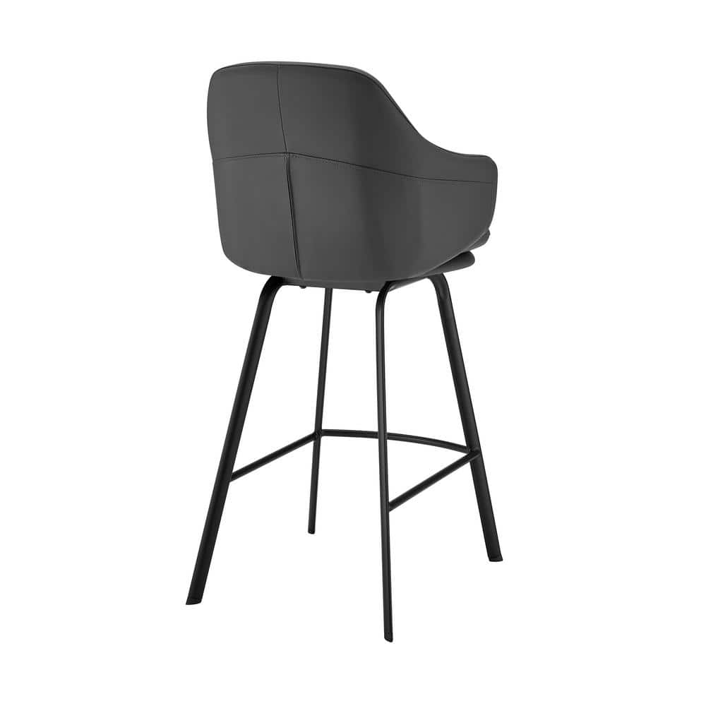 26" Gray Faux Leather and Black Metal Swivel Counter Stool