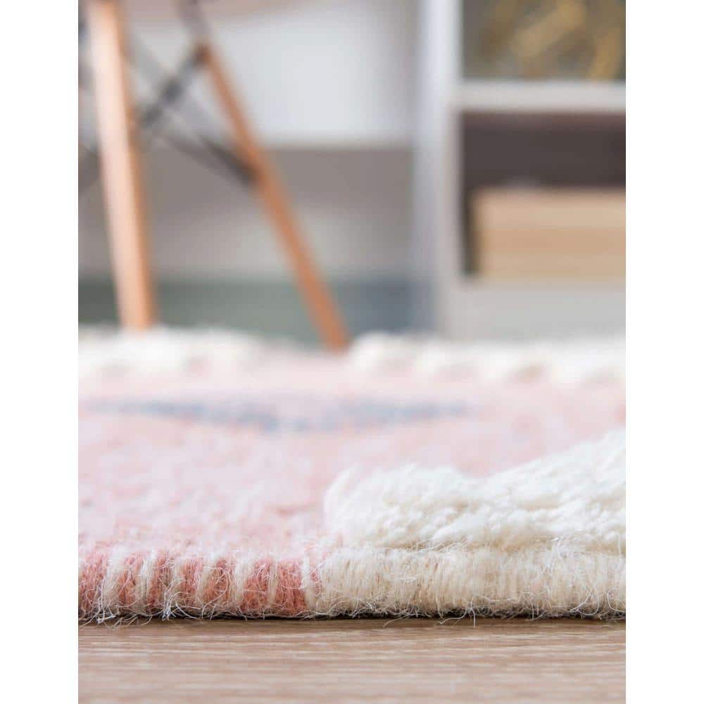 Handmade Pink Wool Geometric Flat Woven Area Rug 4x6