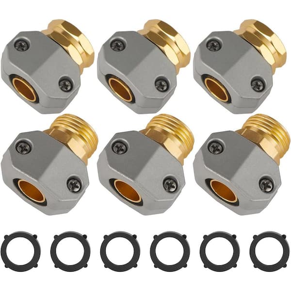 Garden Hose Repair Kits, 3-Sets Aluminum Alloy Water Hose Connector, Fit 3/4 in. and 5/8 in. Garden Hose, Male & Female