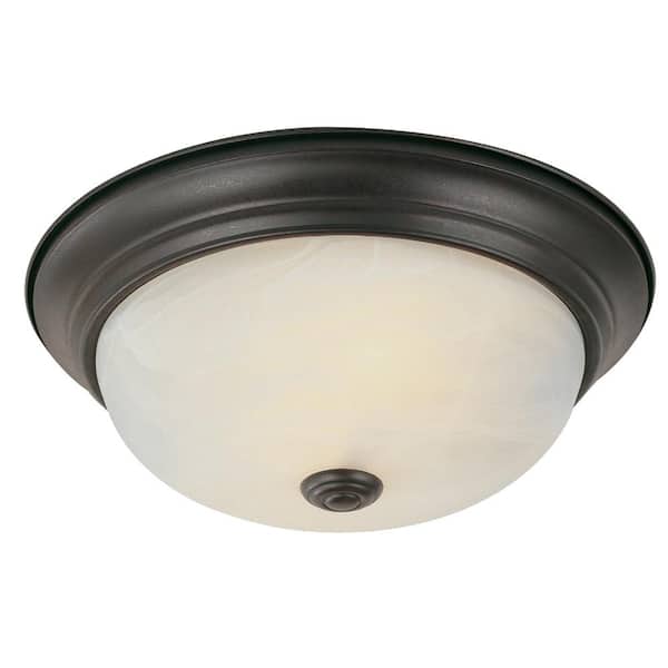 Bel Air Lighting Browns 15 in. 3-Light Oil Rubbed Bronze Flush Mount Ceiling Light Fixture with White Marbleized Glass Shade