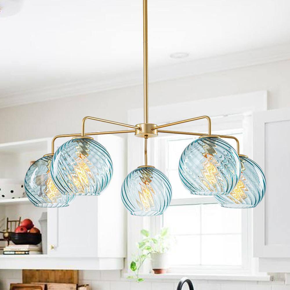 Ceder 5-Light 33.5-In Gold Branch Sputnik Up or Down Chandelier with Gradient Blue Twisted Glass for Living/Dining Room price history on PriceWatchPro