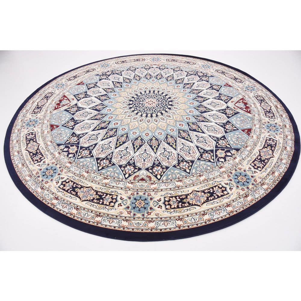 Navy Blue 10' Round Synthetic Easy Care Stain-Resistant Rug