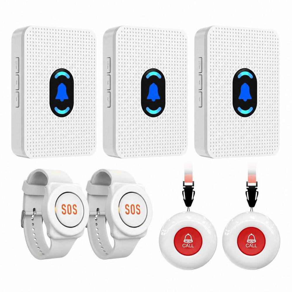 Wireless Caregiver Pager Call Button, Elderly Call System with 2 SOS Call Panic Buttons, 2 Watch Pagers and 3 Receivers