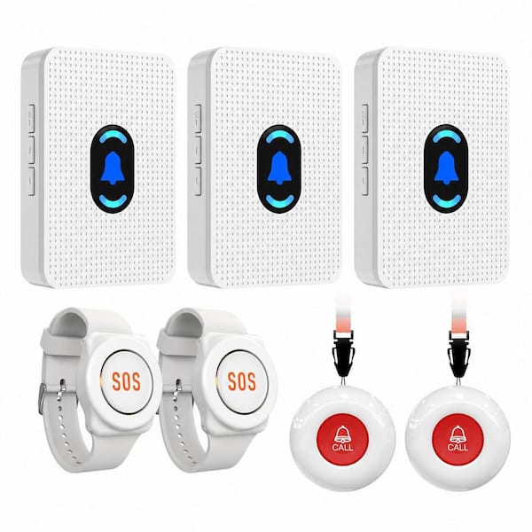 Wireless Caregiver Pager Call Button, Elderly Call System with 2 SOS Call Panic Buttons, 2 Watch Pagers and 3 Receivers