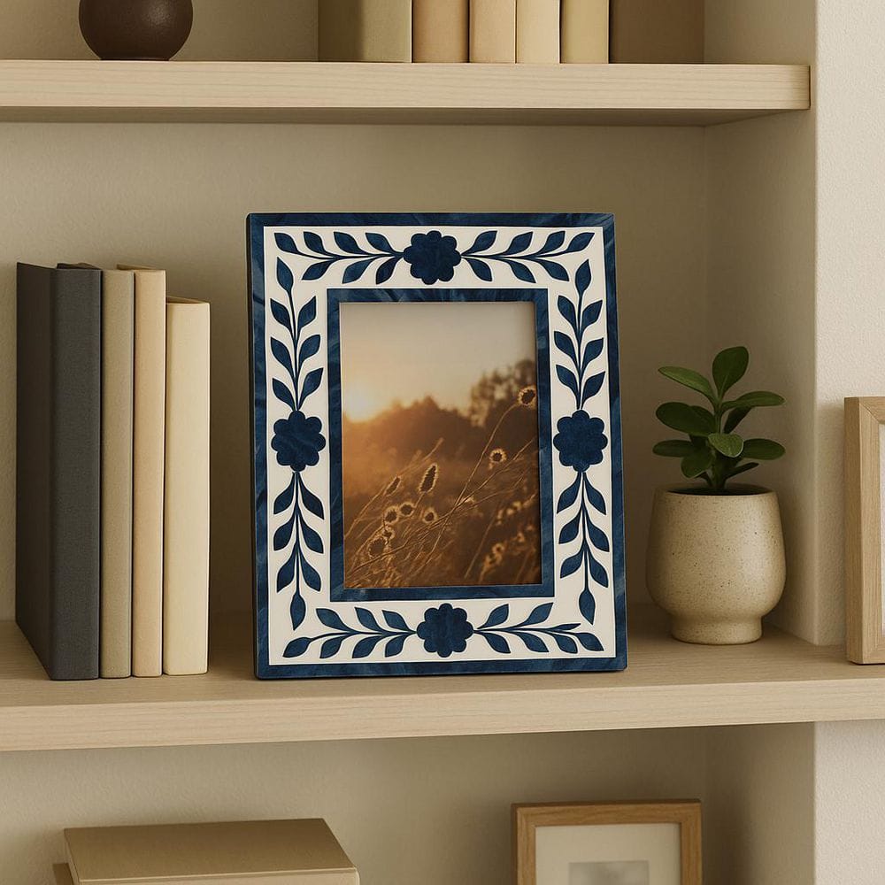 Liv & Skye 7 in. x 9 in. Blue Resin and Wood Floral Petals Photo