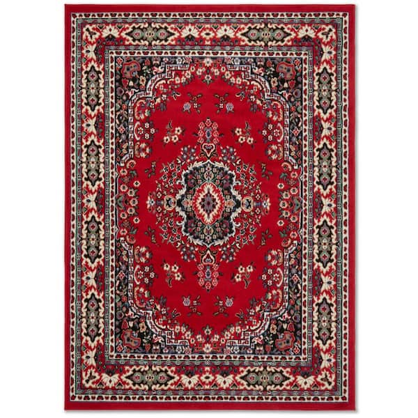 Premium Sakarya Red/Black 5 ft. x 7 ft. Medallion Area Rug