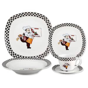 Porcelain 20-Piece Chef Design Square Dinnerware Set (Service for 4)