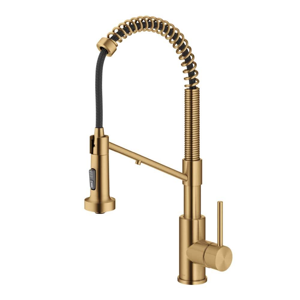KRAUS Bolden 2-in-1 Commercial Style Pull-Down Single Handle Water Filter Kitchen Faucet in Brushed Brass -  KFF-1610BB