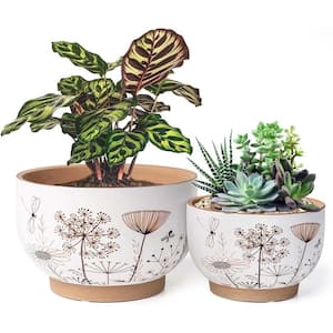 Garden 7.87 in. L x 7.87 in. W x 5.12 in. H White and Teracotta Ceramic Round Indoor/Outdoor Planter 2 (-Pack)
