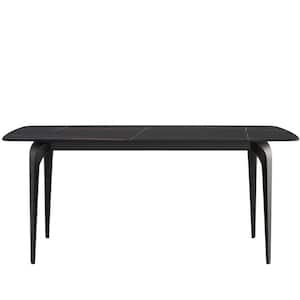 70.87 in. Rectangle Round Edge Sintered Stone Top Black Dining Table with 4-Black Metal Legs (Seats 6)