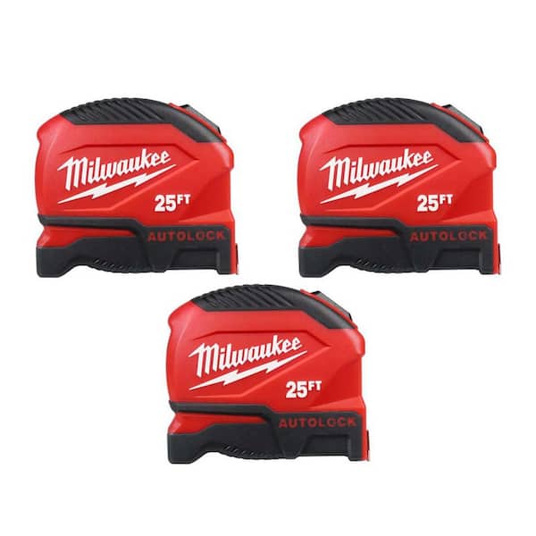 25 ft. Compact Auto Lock Tape Measure with Fractional Scale (3-Pack)