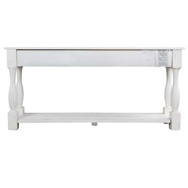 ATHMILE 64 in. Antique White Standard Rectangle Wood Console Table