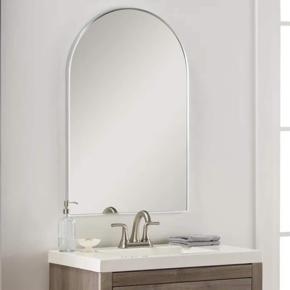 24 in. W x 36 in. H Arch Aluminium Framed Wall Bathroom Vanity Mirror in Si
